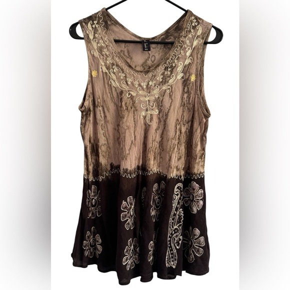 Sacred Thread Brown Tan Floral Embroidery Lightweight Blouse Size Medium OS - Picture 4 of 10